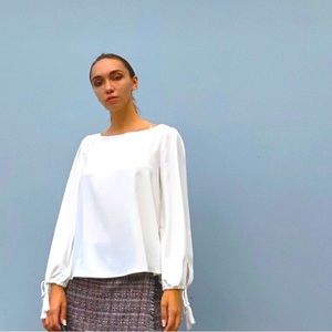 Cream Long Sleeve Tie Front Blouse